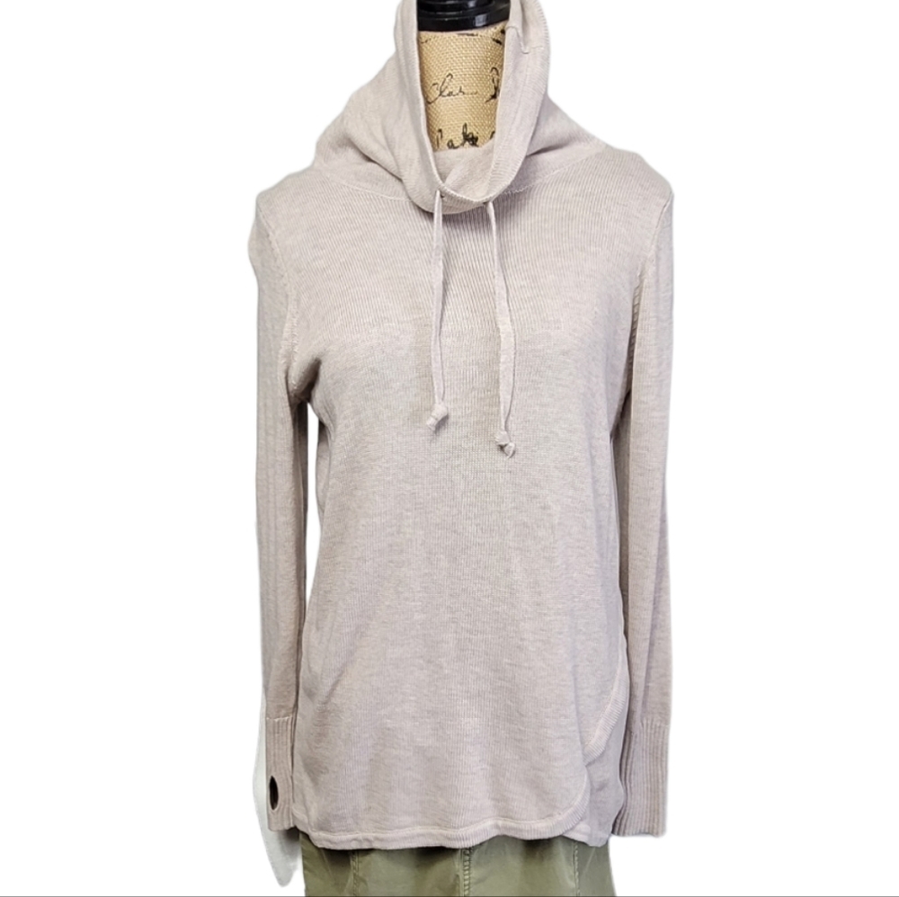 Drawstring Funnel Neck Long Sweater w Thumbholes sz L